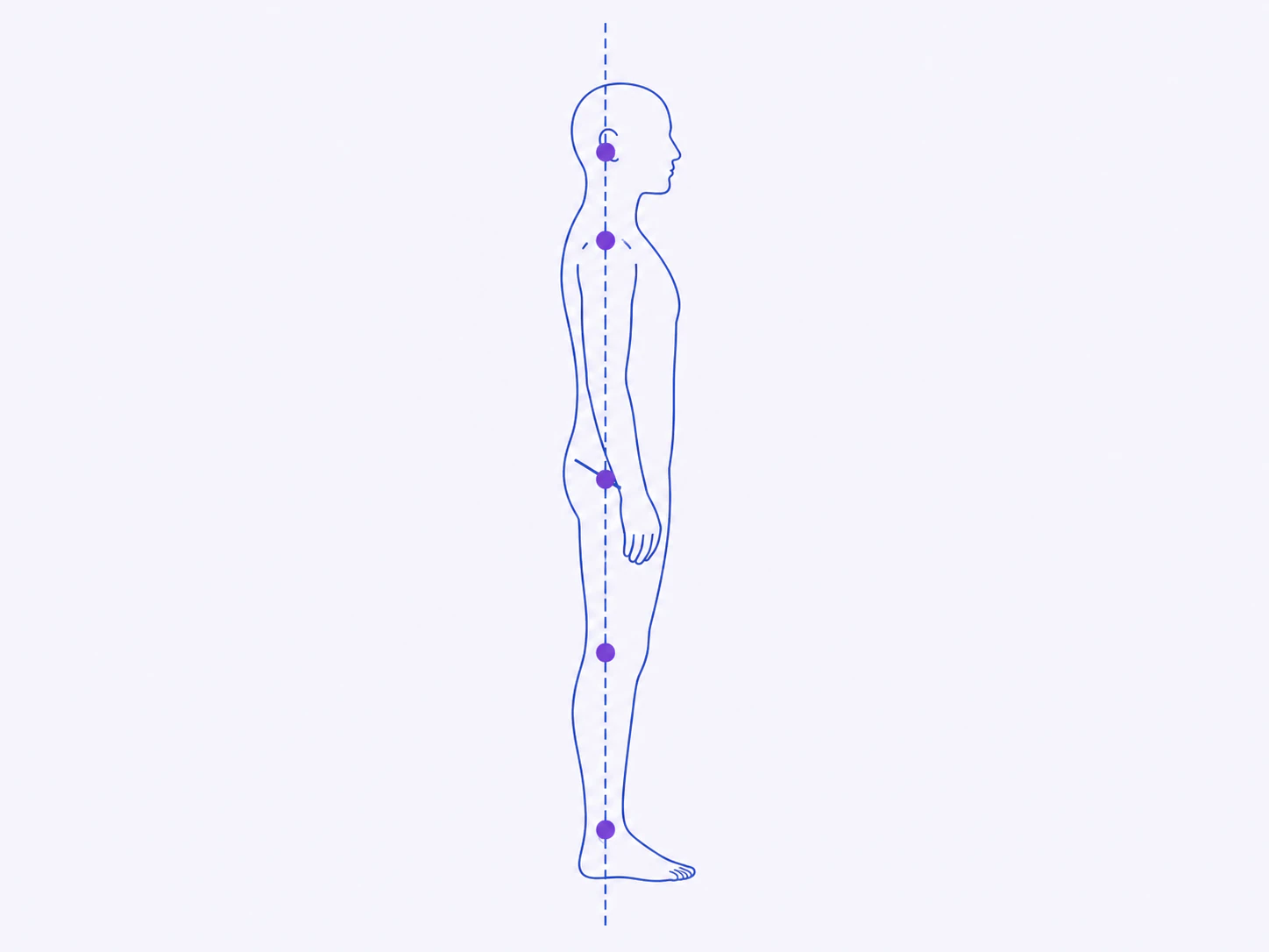 Side view showing posterior pelvic tilt with a flattened lower back and hips tucked under the body